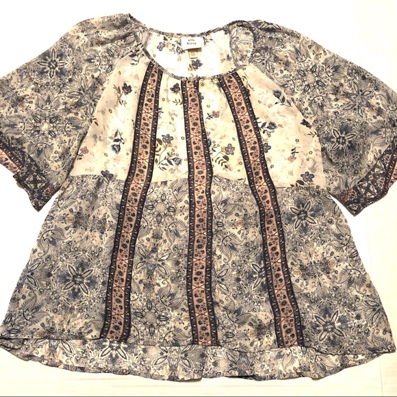 Knox Rose Tops - Knox Rose Sheer Floral Peasant Top XXL